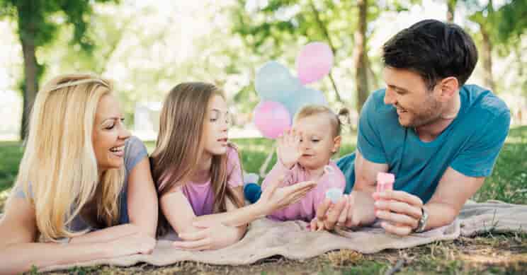 Family playing together outside